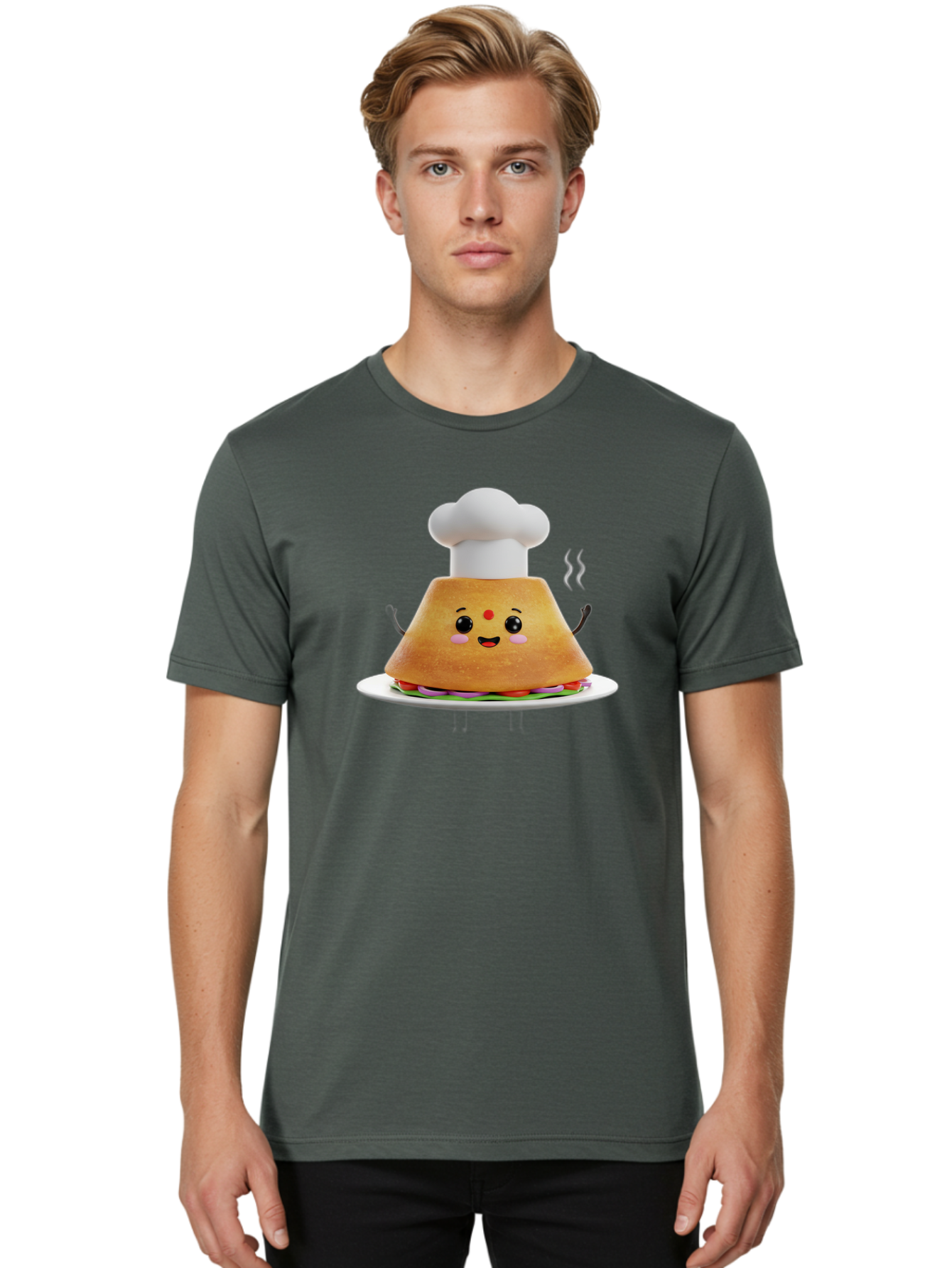 Burger-Chef Men'S Graphic Tee, 100% Cotton, Comfortable Casual Summer Wear, Machine Washable, Smiling Burger, Chef Hat, Cartoon Food, Happy Meal, Funny Character, Foodie Fun, Animated Scene, Kawaii Culture Baa242
