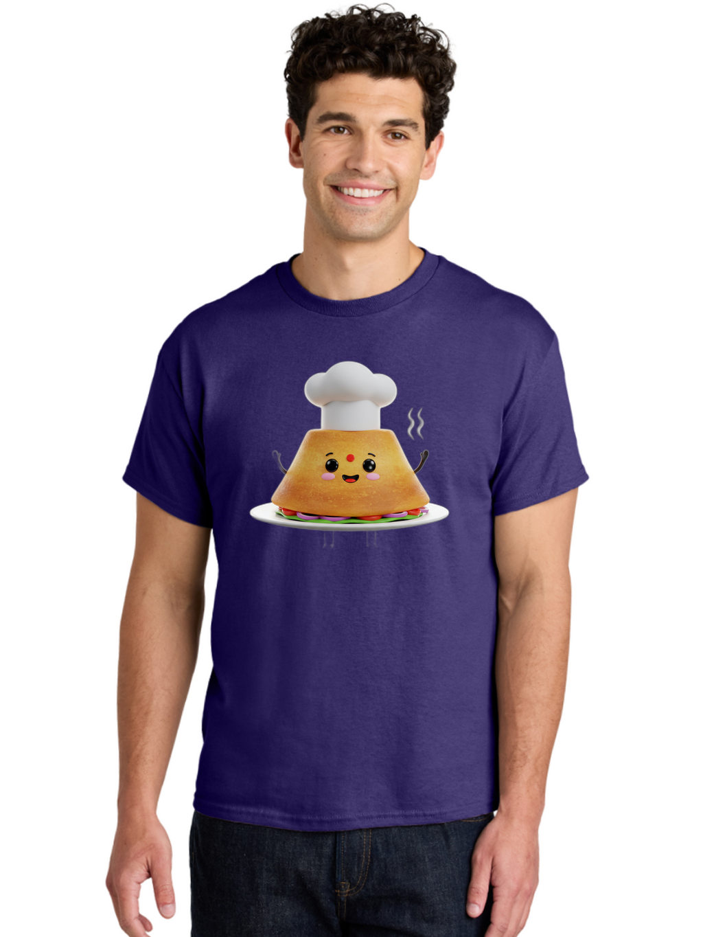 Burger-Chef Men'S Graphic Tee, 100% Cotton, Comfortable Casual Summer Wear, Machine Washable, Smiling Burger, Chef Hat, Cartoon Food, Happy Meal, Funny Character, Foodie Fun, Animated Scene, Kawaii Culture Baa242