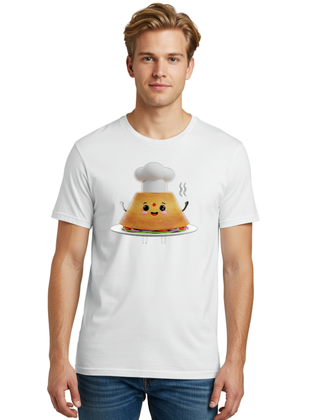 Burger-Chef Men'S Graphic Tee, 100% Cotton, Comfortable Casual Summer Wear, Machine Washable, Smiling Burger, Chef Hat, Cartoon Food, Happy Meal, Funny Character, Foodie Fun, Animated Scene, Kawaii Culture Baa242