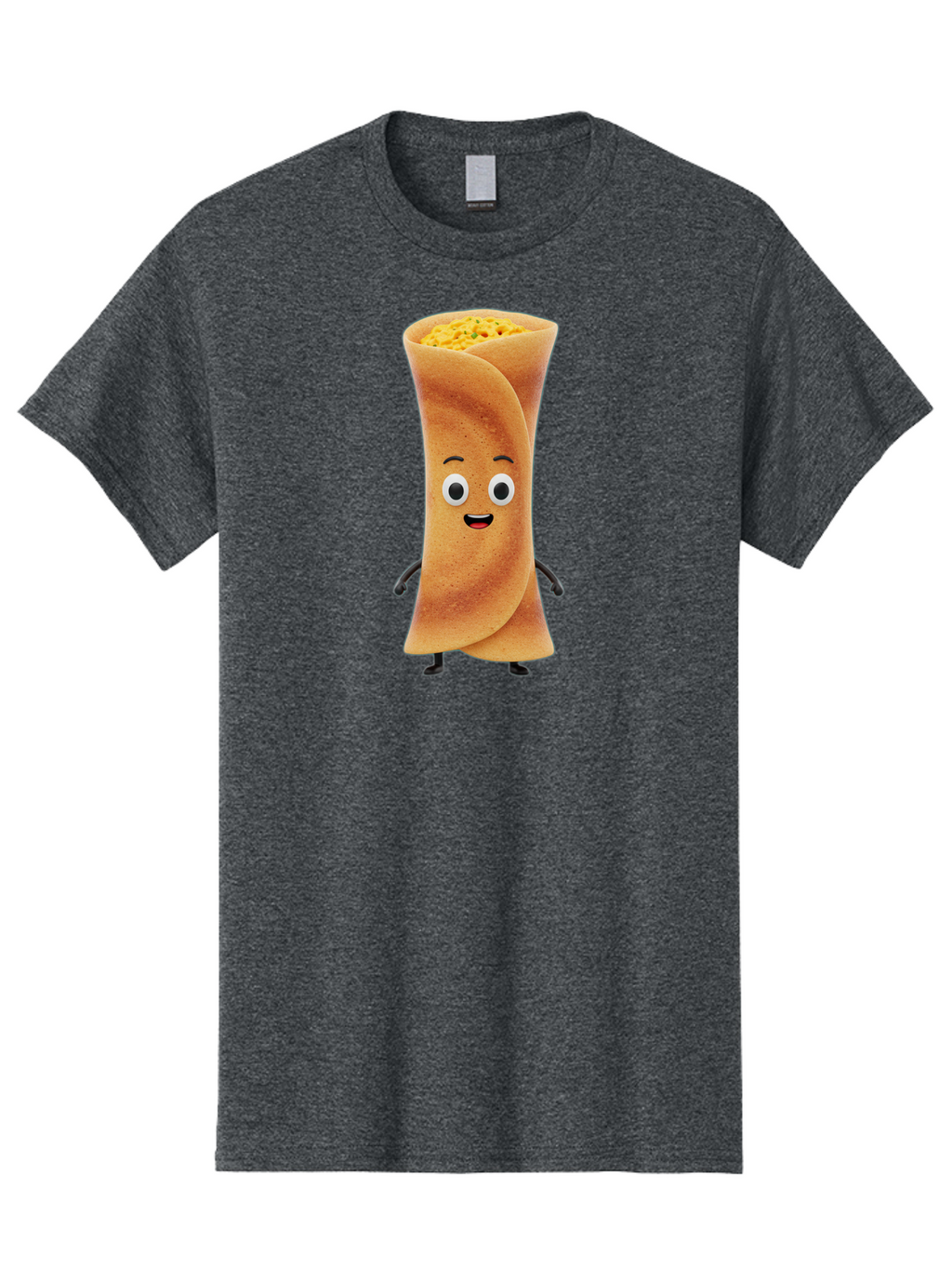 Burrito-Character Men'S Graphic Tee, 100% Cotton, Comfortable Casual Summer Wear, Machine Washable, Cartoon Burrito, Smiling Face, Eyes, Eyebrows, Mouth, Stuffed With Yellow Filling, Mexican Food, Animated Character, Funny, Playful, Foodie, Baa243