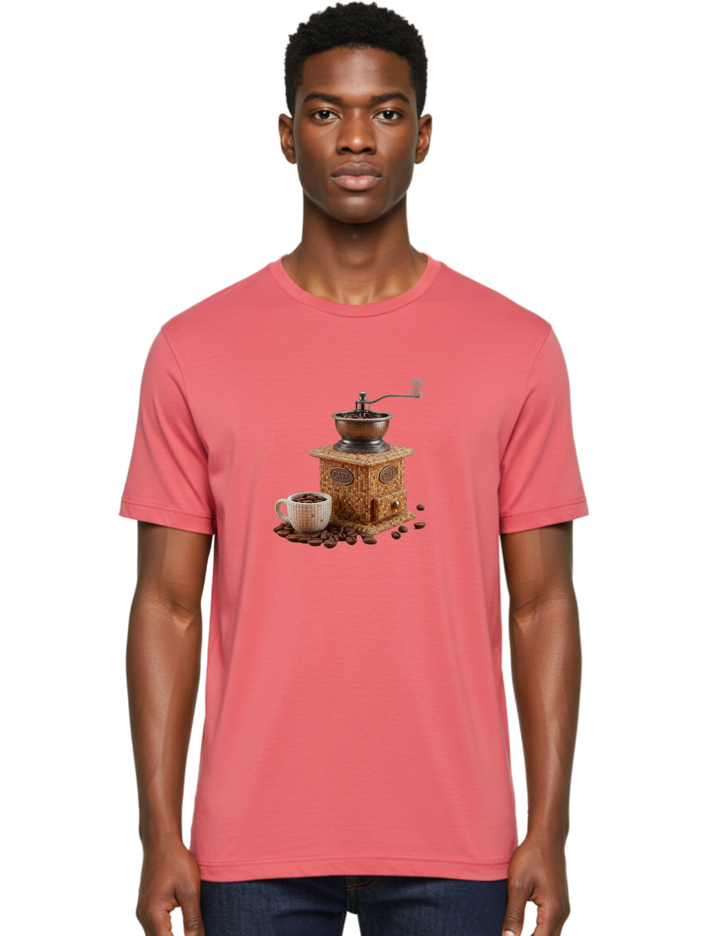 Cafe-Coffee-Grinder-1 Men'S Graphic Tee, 100% Cotton, Comfortable Casual Summer Wear, Machine Washable, Vintage Coffee Grinder, Coffee Beans, Cafe, Manual Grinder, Retro Kitchen, Coffee Lover, Morning Coffee, Coffee Cup, Coffee Time, Baa245