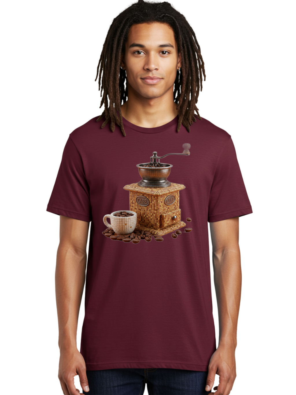Cafe-Coffee-Grinder-1 Men'S Graphic Tee, 100% Cotton, Comfortable Casual Summer Wear, Machine Washable, Vintage Coffee Grinder, Coffee Beans, Cafe, Manual Grinder, Retro Kitchen, Coffee Lover, Morning Coffee, Coffee Cup, Coffee Time, Baa245