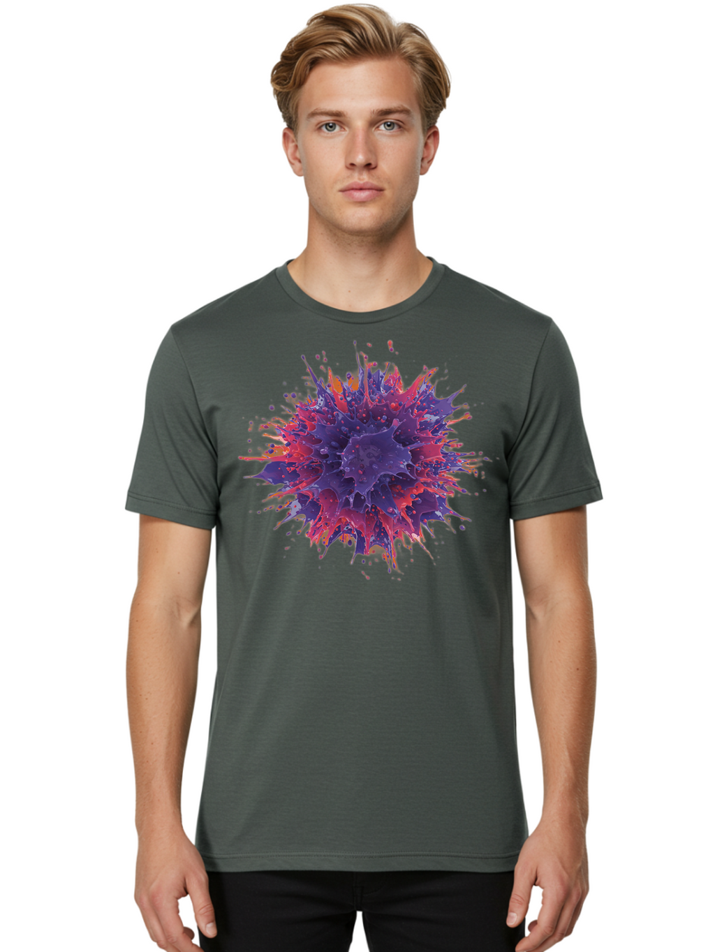 Cancer-Cell Men'S Graphic Tee, 100% Cotton, Comfortable Casual Summer Wear, Machine Washable, Cancer Cell, Tumor Cell, Abnormal Cell Growth, Purple And Red Cell Structure, Spiky Cell Texture, Medical Illustration, Cancer Research, Cell Biology Baa248