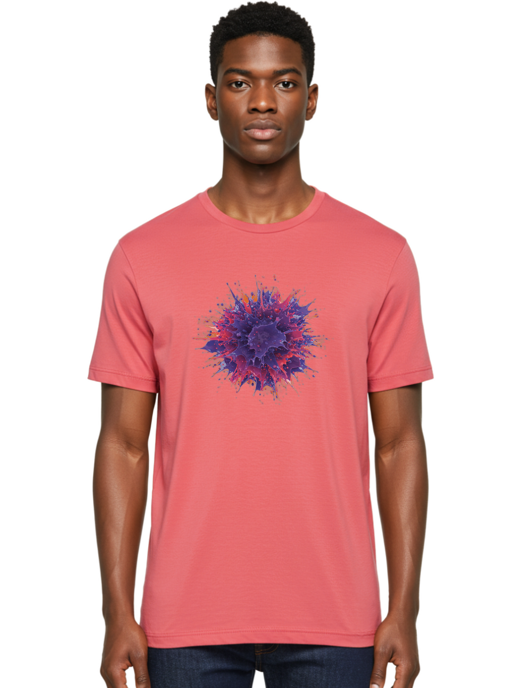Cancer-Cell Men'S Graphic Tee, 100% Cotton, Comfortable Casual Summer Wear, Machine Washable, Cancer Cell, Tumor Cell, Abnormal Cell Growth, Purple And Red Cell Structure, Spiky Cell Texture, Medical Illustration, Cancer Research, Cell Biology Baa248