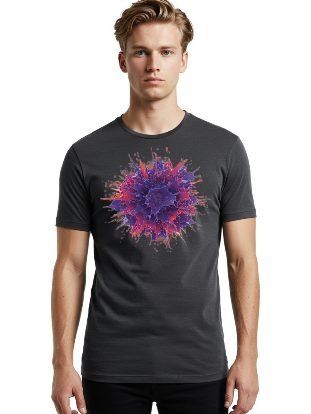 Cancer-Cell Men'S Graphic Tee, 100% Cotton, Comfortable Casual Summer Wear, Machine Washable, Cancer Cell, Tumor Cell, Abnormal Cell Growth, Purple And Red Cell Structure, Spiky Cell Texture, Medical Illustration, Cancer Research, Cell Biology Baa248