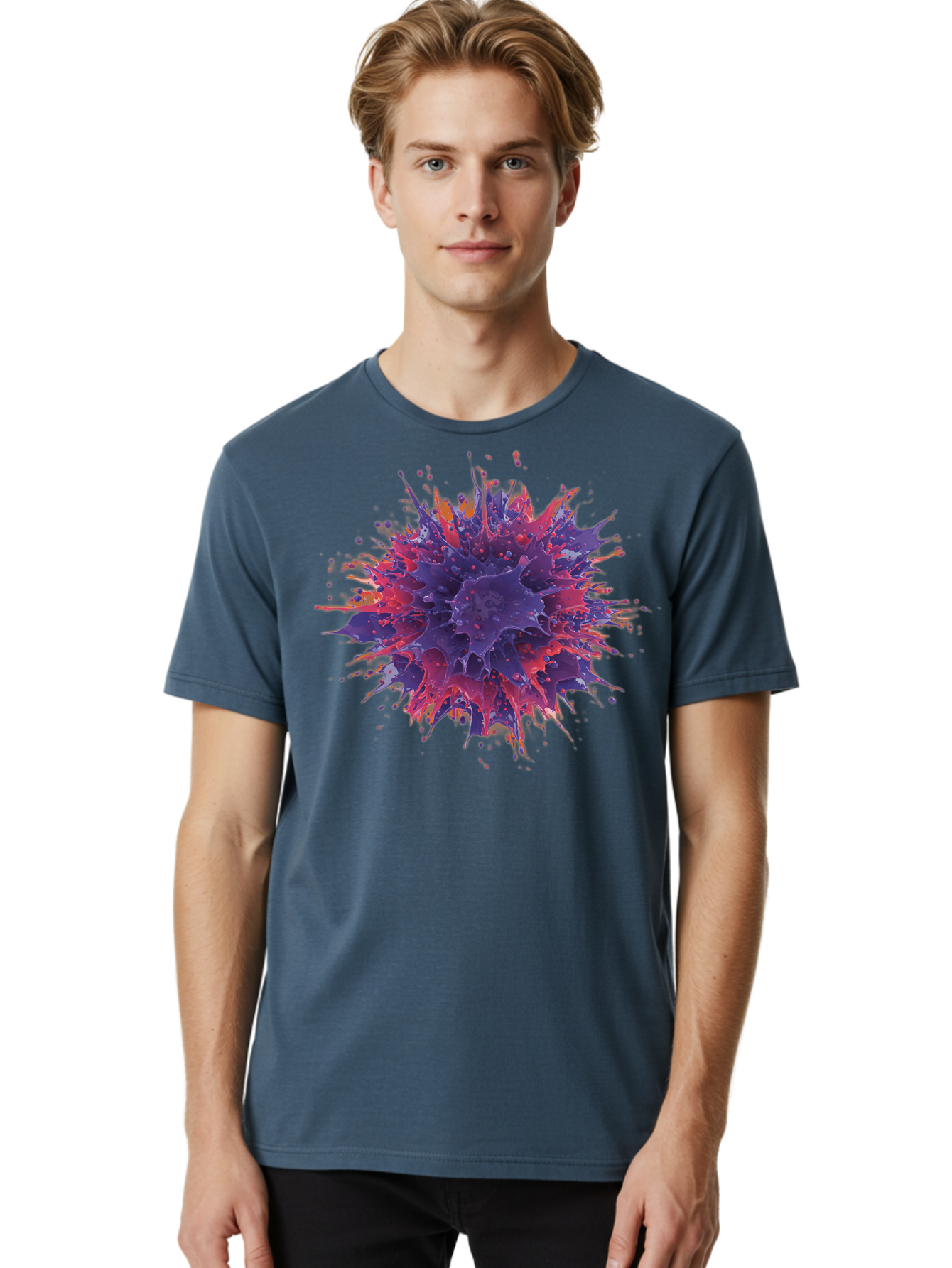 Cancer-Cell Men'S Graphic Tee, 100% Cotton, Comfortable Casual Summer Wear, Machine Washable, Cancer Cell, Tumor Cell, Abnormal Cell Growth, Purple And Red Cell Structure, Spiky Cell Texture, Medical Illustration, Cancer Research, Cell Biology Baa248