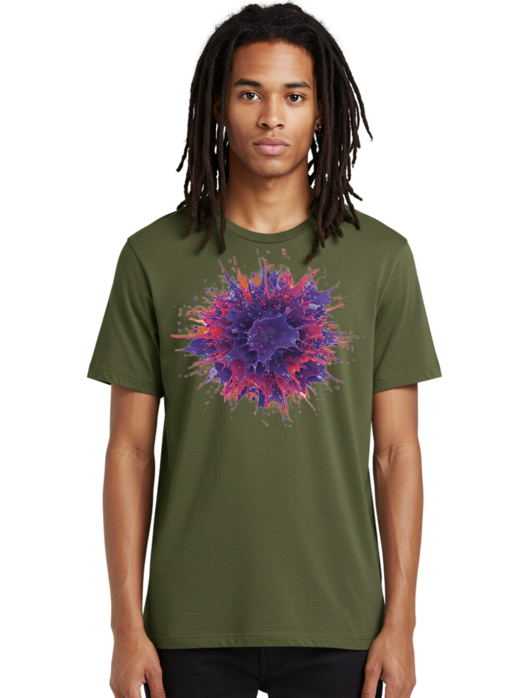 Cancer-Cell Men'S Graphic Tee, 100% Cotton, Comfortable Casual Summer Wear, Machine Washable, Cancer Cell, Tumor Cell, Abnormal Cell Growth, Purple And Red Cell Structure, Spiky Cell Texture, Medical Illustration, Cancer Research, Cell Biology Baa248