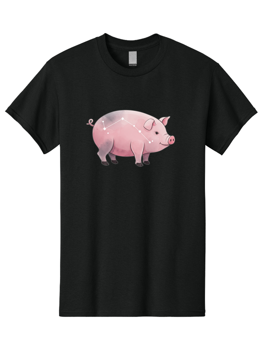 Cancer Men'S Graphic Tee, 100% Cotton, Comfortable Casual Summer Wear, Machine Washable, Cartoon Pig, Zodiac Sign, Astrology Symbol, Constellation Pattern, Cute Animal Illustration, Starry Design, Funny Pig Graphics Baa249
