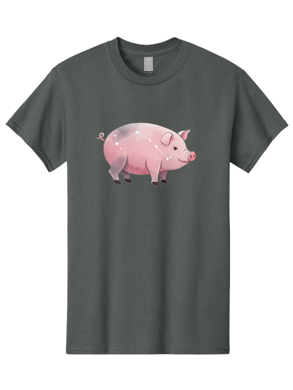 Cancer Men'S Graphic Tee, 100% Cotton, Comfortable Casual Summer Wear, Machine Washable, Cartoon Pig, Zodiac Sign, Astrology Symbol, Constellation Pattern, Cute Animal Illustration, Starry Design, Funny Pig Graphics Baa249