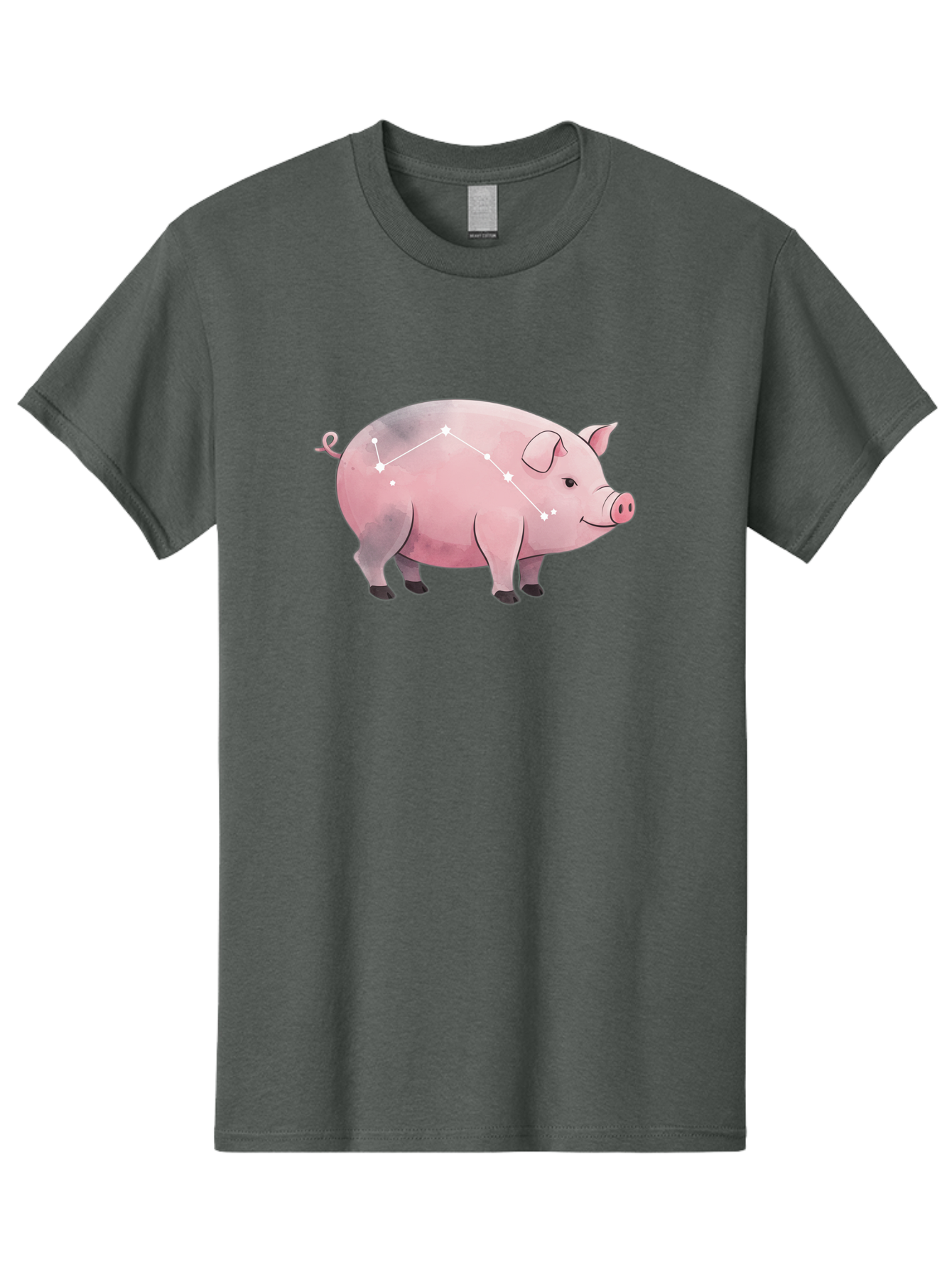 Cancer Men'S Graphic Tee, 100% Cotton, Comfortable Casual Summer Wear, Machine Washable, Cartoon Pig, Zodiac Sign, Astrology Symbol, Constellation Pattern, Cute Animal Illustration, Starry Design, Funny Pig Graphics Baa249