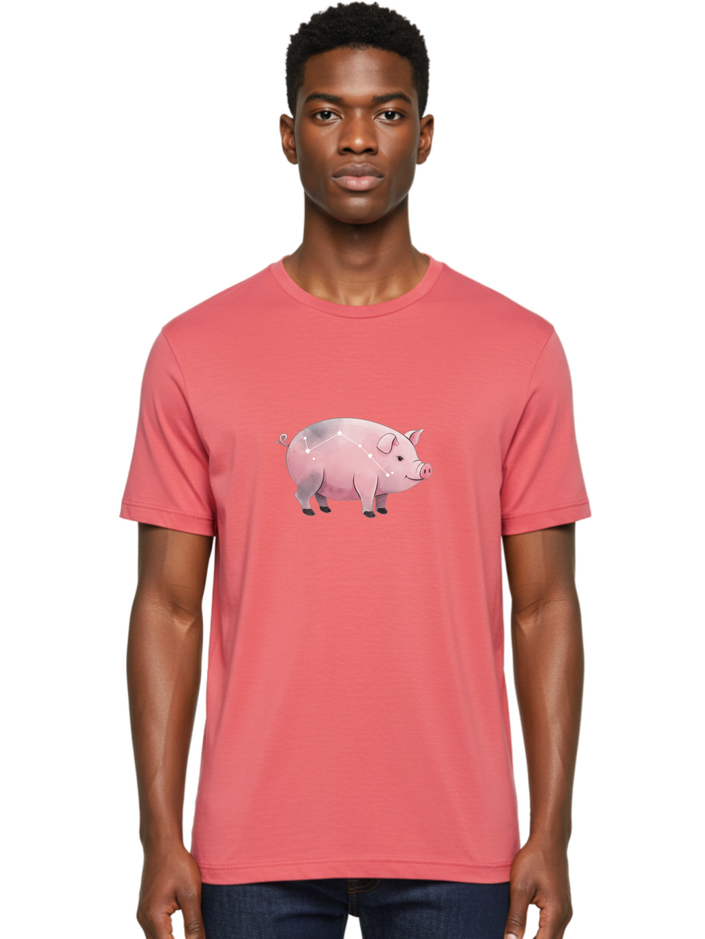 Cancer Men'S Graphic Tee, 100% Cotton, Comfortable Casual Summer Wear, Machine Washable, Cartoon Pig, Zodiac Sign, Astrology Symbol, Constellation Pattern, Cute Animal Illustration, Starry Design, Funny Pig Graphics Baa249
