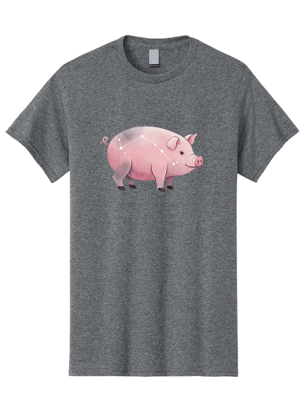 Cancer Men'S Graphic Tee, 100% Cotton, Comfortable Casual Summer Wear, Machine Washable, Cartoon Pig, Zodiac Sign, Astrology Symbol, Constellation Pattern, Cute Animal Illustration, Starry Design, Funny Pig Graphics Baa249