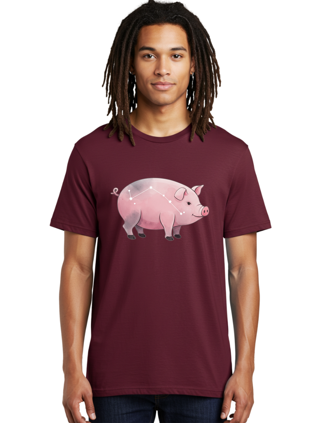 Cancer Men'S Graphic Tee, 100% Cotton, Comfortable Casual Summer Wear, Machine Washable, Cartoon Pig, Zodiac Sign, Astrology Symbol, Constellation Pattern, Cute Animal Illustration, Starry Design, Funny Pig Graphics Baa249