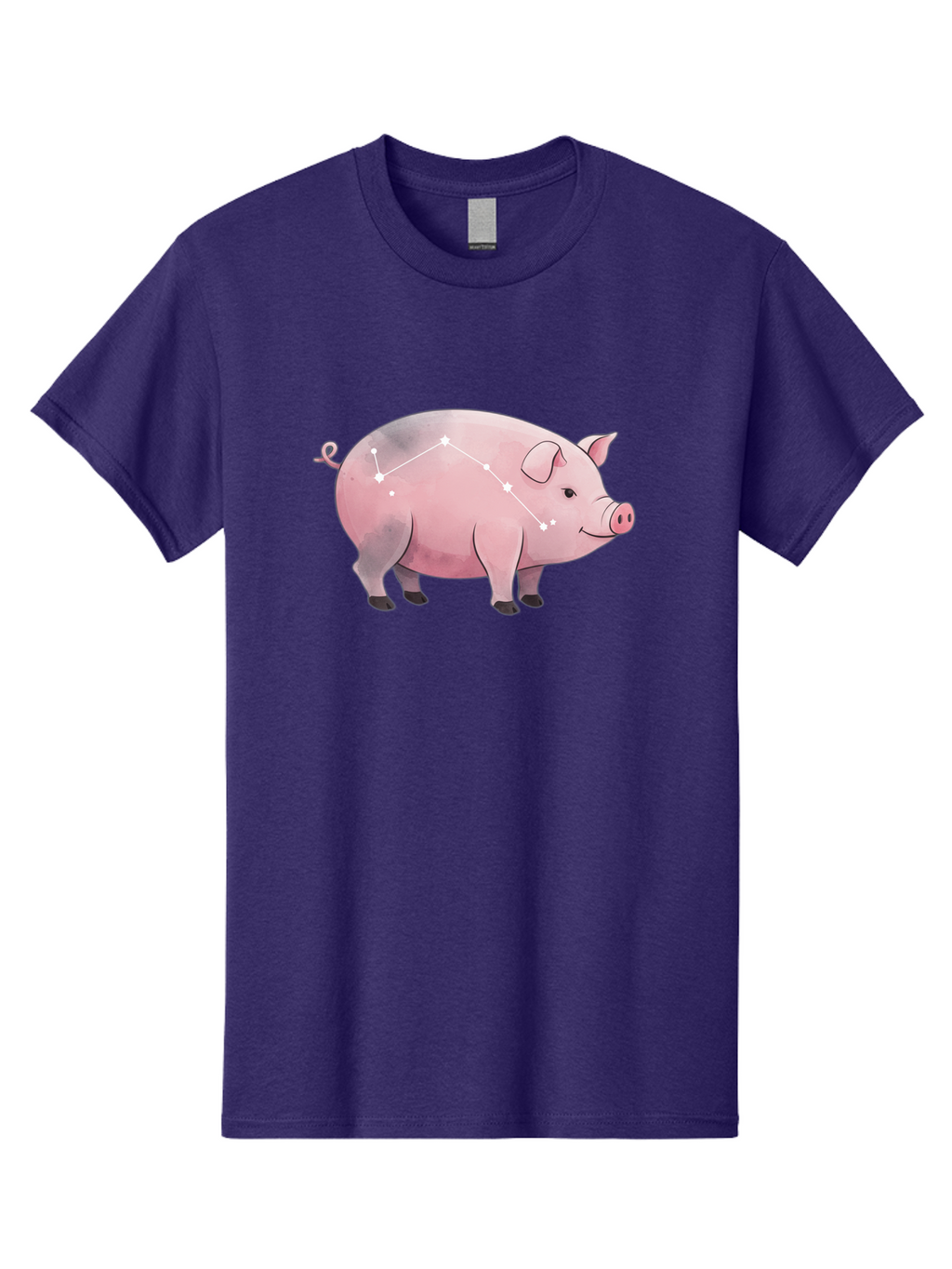 Cancer Men'S Graphic Tee, 100% Cotton, Comfortable Casual Summer Wear, Machine Washable, Cartoon Pig, Zodiac Sign, Astrology Symbol, Constellation Pattern, Cute Animal Illustration, Starry Design, Funny Pig Graphics Baa249