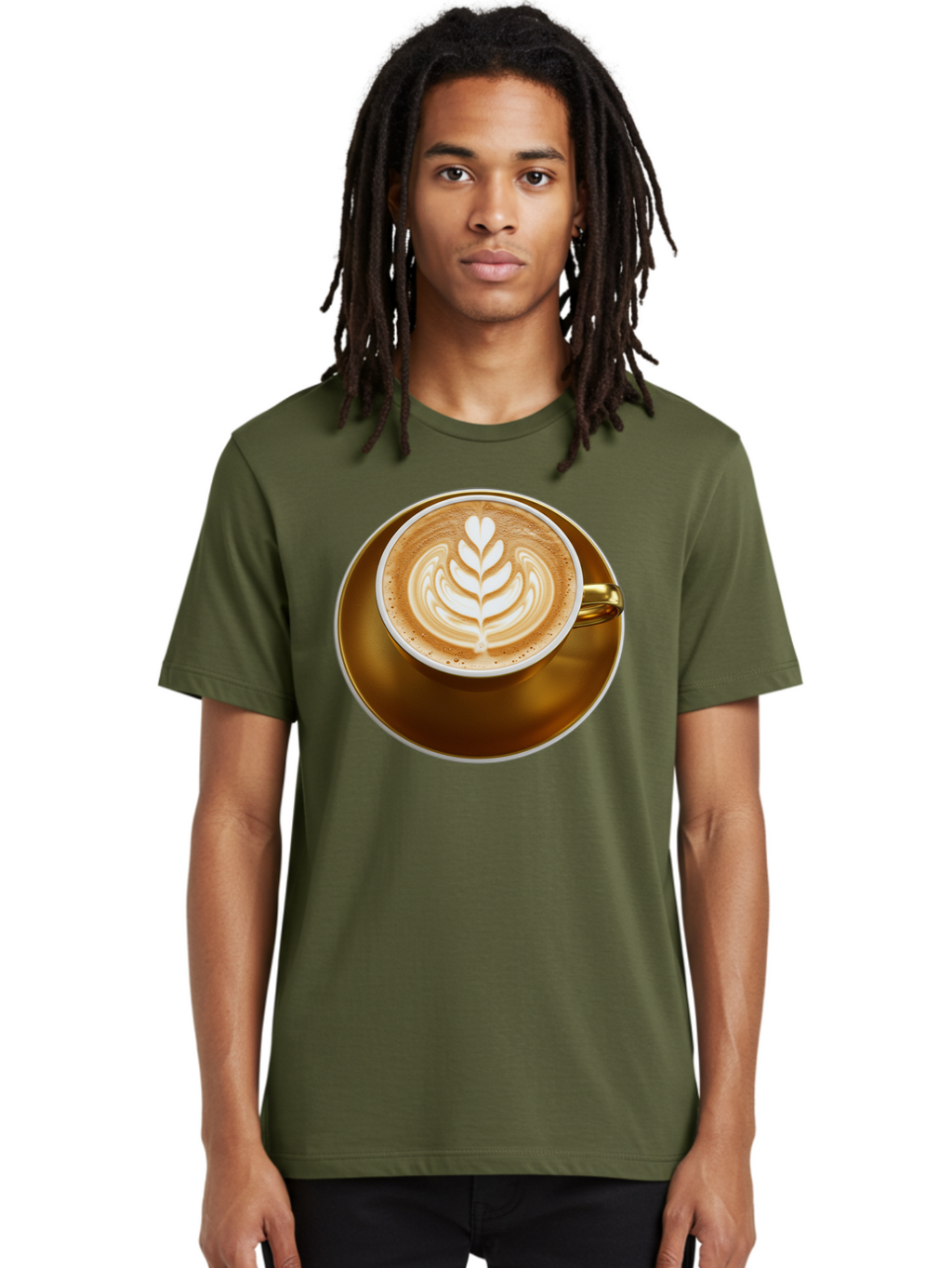 Cappuccino-Coffee Men'S Graphic Tee, 100% Cotton, Comfortable Casual Summer Wear, Machine Washable, Latte Art, Coffee Design, Leaf Pattern, Heart Shape, Coffee Cup, Saucer, Coffee Culture, Specialty Coffee, Espresso Art, Crema, Coffee Time Baa251