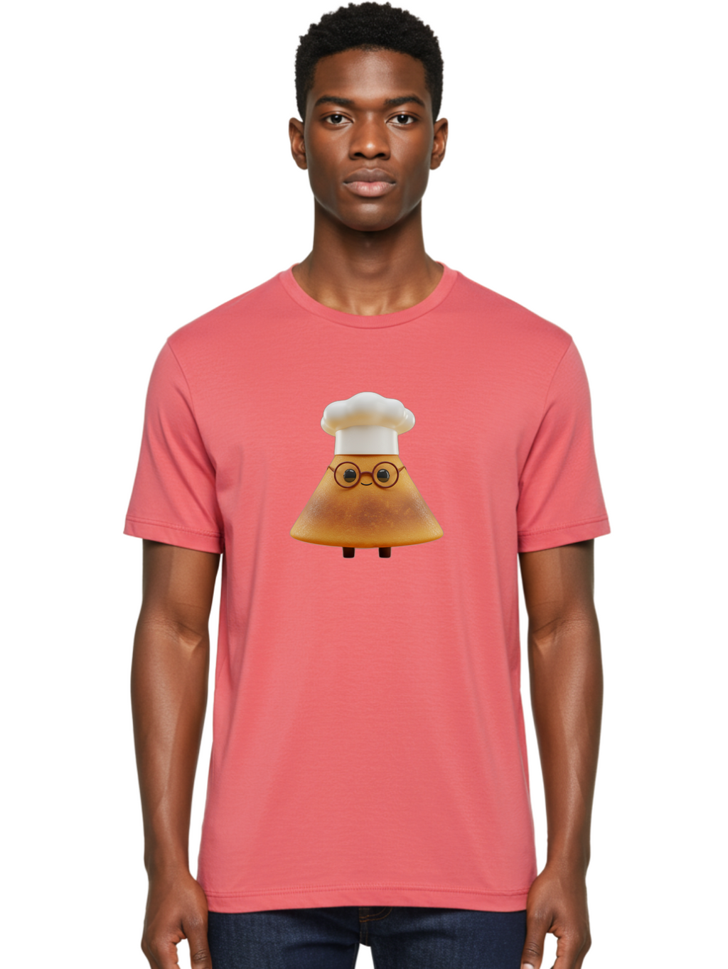 Caramel-Macchiato Men'S Graphic Tee, 100% Cotton, Comfortable Casual Summer Wear, Machine Washable, Cartoon Chef, Triangular Chef, Chef Hat, Round Glasses, Smiling Face, Black Eyes, Chef Character, Kitchen Staff, Cooking, Funny Character, Baa252