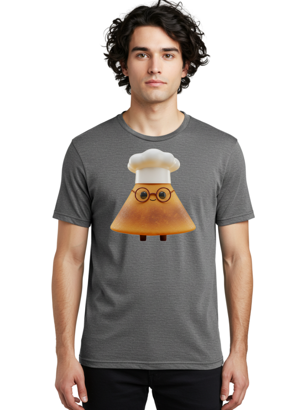 Caramel-Macchiato Men'S Graphic Tee, 100% Cotton, Comfortable Casual Summer Wear, Machine Washable, Cartoon Chef, Triangular Chef, Chef Hat, Round Glasses, Smiling Face, Black Eyes, Chef Character, Kitchen Staff, Cooking, Funny Character, Baa252