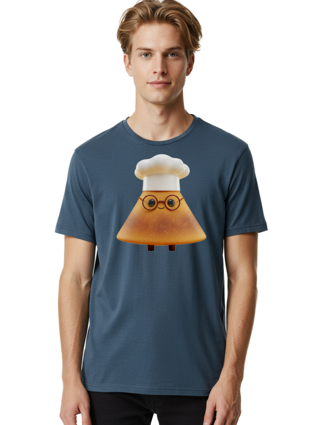 Caramel-Macchiato Men'S Graphic Tee, 100% Cotton, Comfortable Casual Summer Wear, Machine Washable, Cartoon Chef, Triangular Chef, Chef Hat, Round Glasses, Smiling Face, Black Eyes, Chef Character, Kitchen Staff, Cooking, Funny Character, Baa252