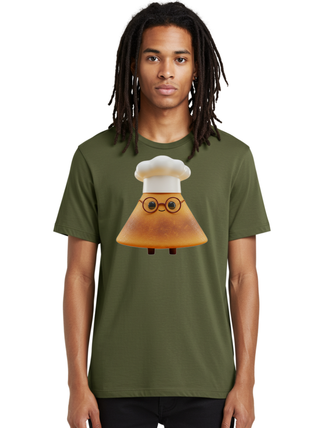 Caramel-Macchiato Men'S Graphic Tee, 100% Cotton, Comfortable Casual Summer Wear, Machine Washable, Cartoon Chef, Triangular Chef, Chef Hat, Round Glasses, Smiling Face, Black Eyes, Chef Character, Kitchen Staff, Cooking, Funny Character, Baa252