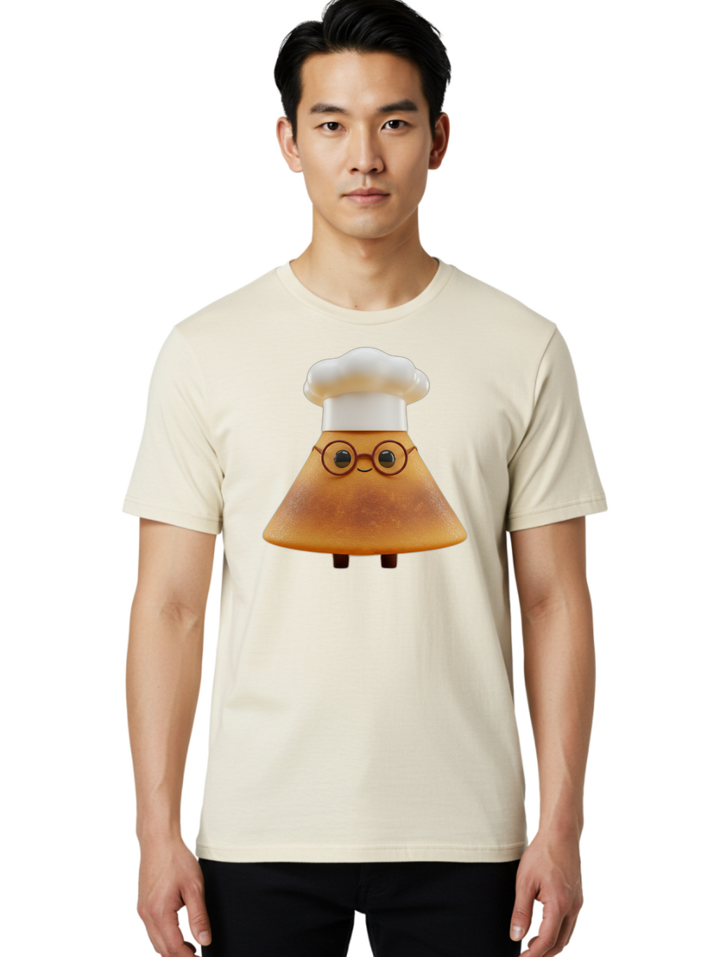 Caramel-Macchiato Men'S Graphic Tee, 100% Cotton, Comfortable Casual Summer Wear, Machine Washable, Cartoon Chef, Triangular Chef, Chef Hat, Round Glasses, Smiling Face, Black Eyes, Chef Character, Kitchen Staff, Cooking, Funny Character, Baa252