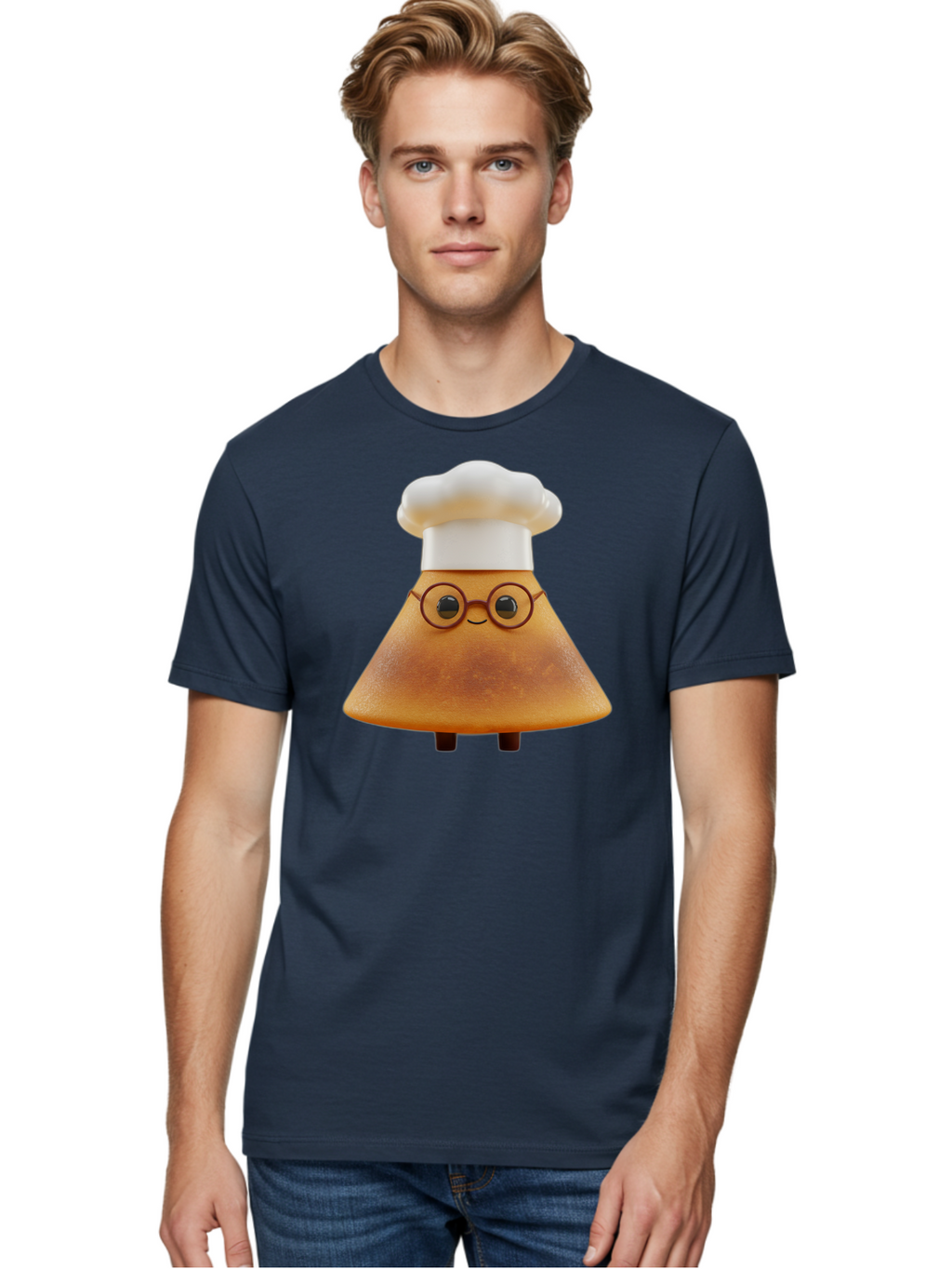 Caramel-Macchiato Men'S Graphic Tee, 100% Cotton, Comfortable Casual Summer Wear, Machine Washable, Cartoon Chef, Triangular Chef, Chef Hat, Round Glasses, Smiling Face, Black Eyes, Chef Character, Kitchen Staff, Cooking, Funny Character, Baa252