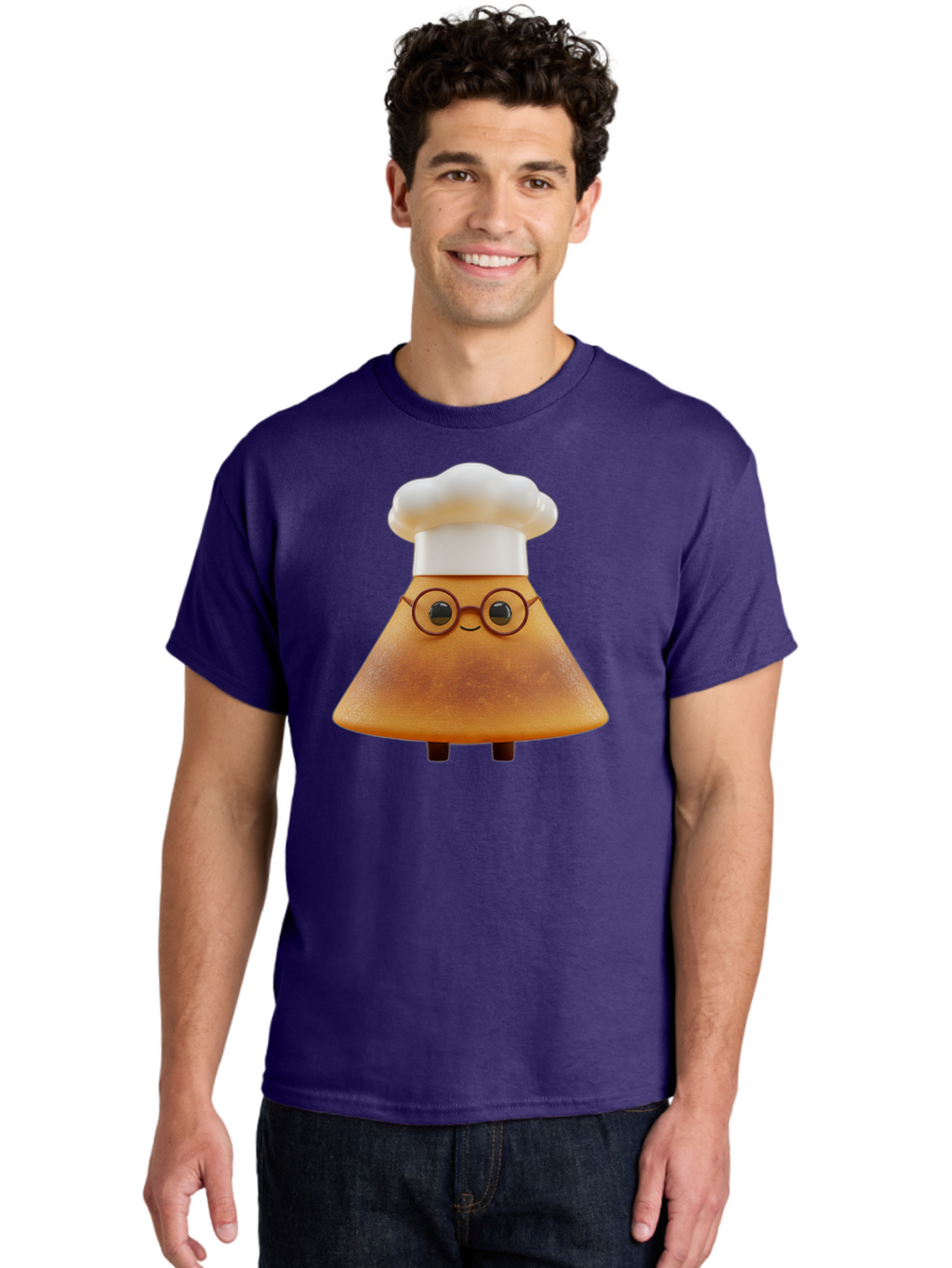 Caramel-Macchiato Men'S Graphic Tee, 100% Cotton, Comfortable Casual Summer Wear, Machine Washable, Cartoon Chef, Triangular Chef, Chef Hat, Round Glasses, Smiling Face, Black Eyes, Chef Character, Kitchen Staff, Cooking, Funny Character, Baa252