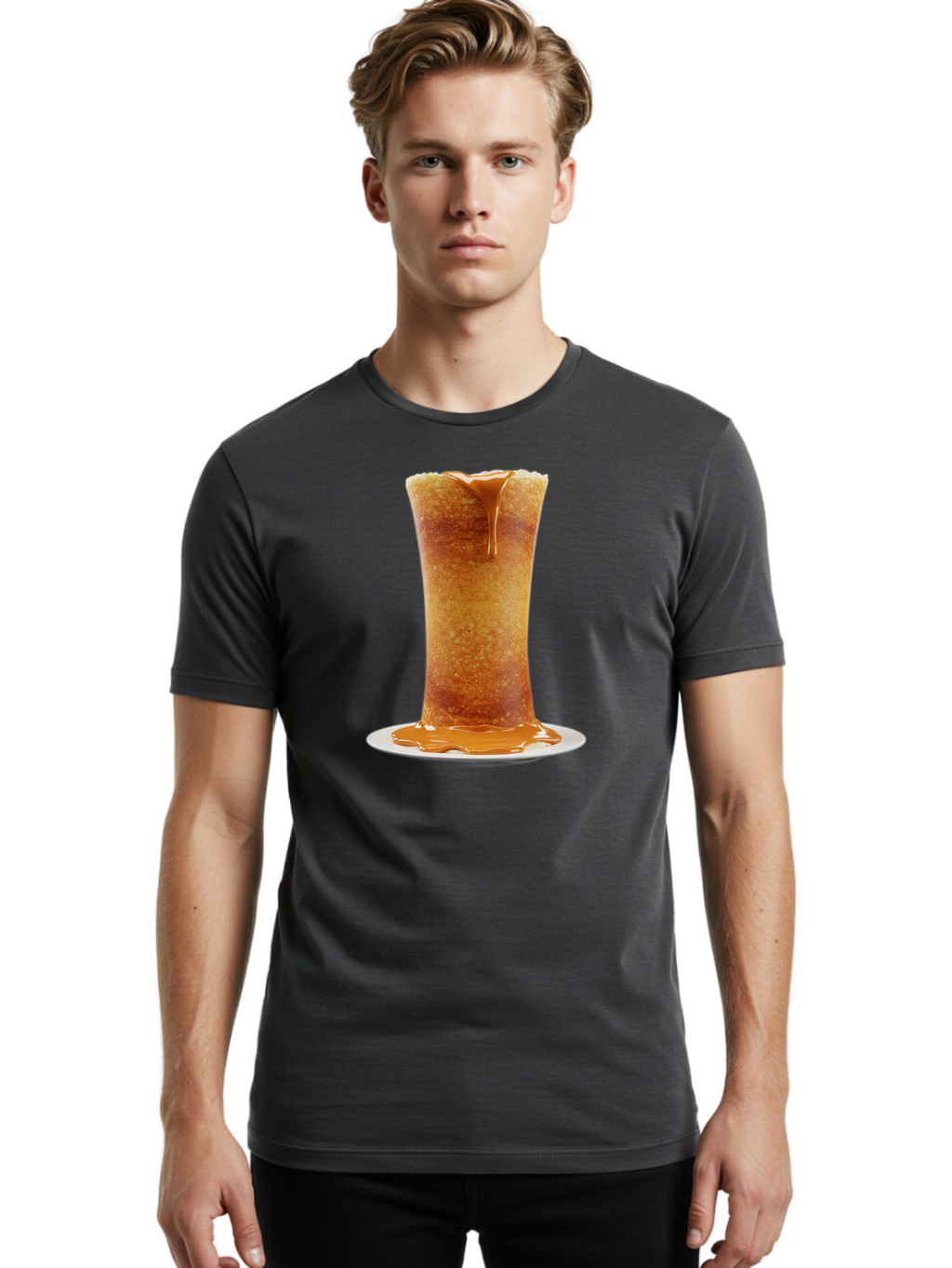 Caramel-Popcorn-Cone Men'S Graphic Tee, 100% Cotton, Comfortable Casual Summer Wear, Machine Washable, Caramel Crepe, Sweet Dessert, Caramel Sauce, French Cuisine, Delicious Treat, Indulgent Delight, Golden Brown, Sticky Sauce Baa253