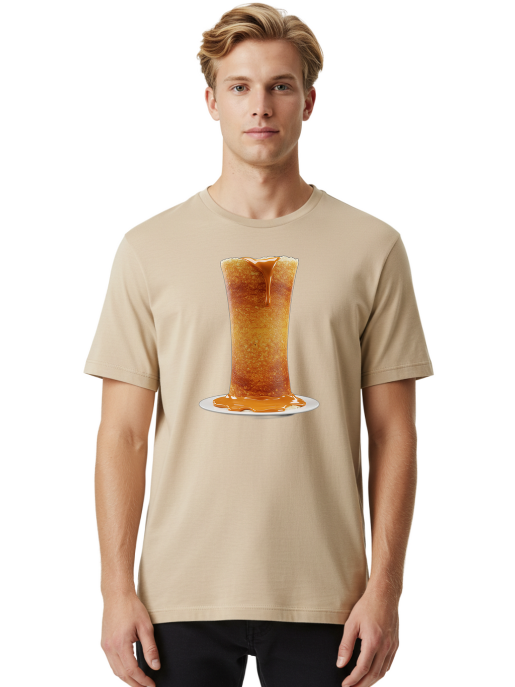 Caramel-Popcorn-Cone Men'S Graphic Tee, 100% Cotton, Comfortable Casual Summer Wear, Machine Washable, Caramel Crepe, Sweet Dessert, Caramel Sauce, French Cuisine, Delicious Treat, Indulgent Delight, Golden Brown, Sticky Sauce Baa253