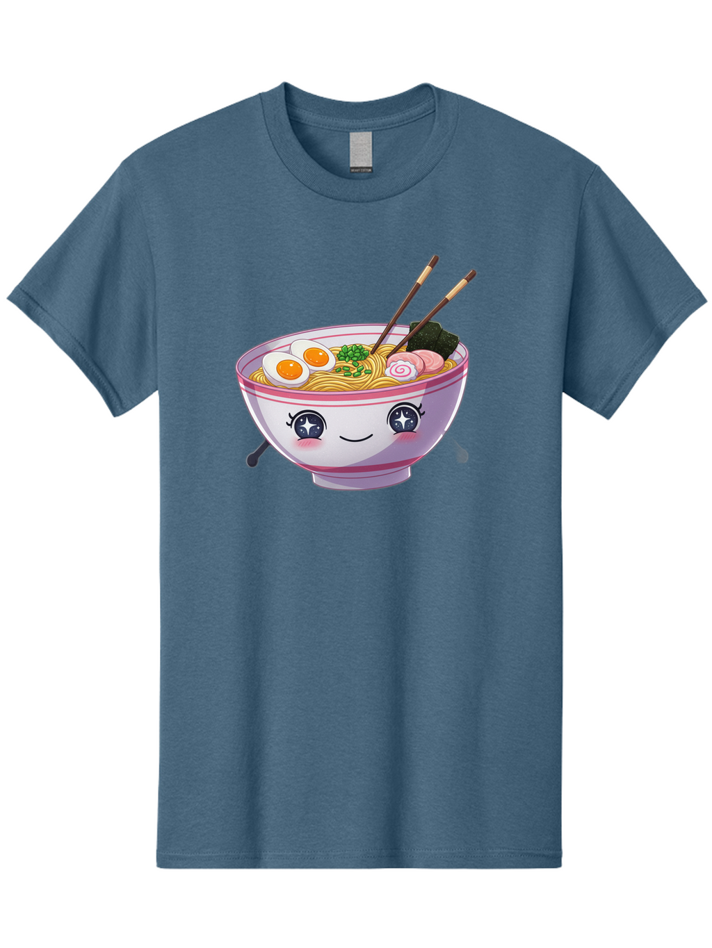 Cartoon-Ramen Men'S Graphic Tee, 100% Cotton, Comfortable Casual Summer Wear, Machine Washable, Kawaii Ramen Bowl, Cartoon Noodle Soup, Adorable Bowl, Ramen Noodles, Boiled Egg, Seaweed, Chopsticks, Cute Character, Japanese Food, Anime Style, Baa257