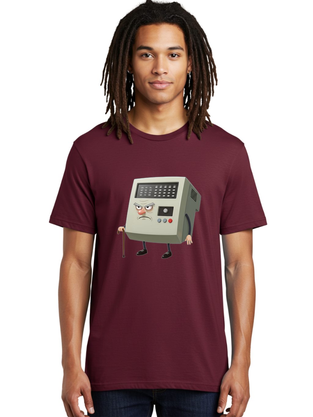 Cash-Register-Character Men'S Graphic Tee, 100% Cotton, Comfortable Casual Summer Wear, Machine Washable, Cash Register With Human-Like Face, Grumpy Expression, Vintage Style, Retro Aesthetic, Cartoon Character, Old-Fashioned Technology, Baa258