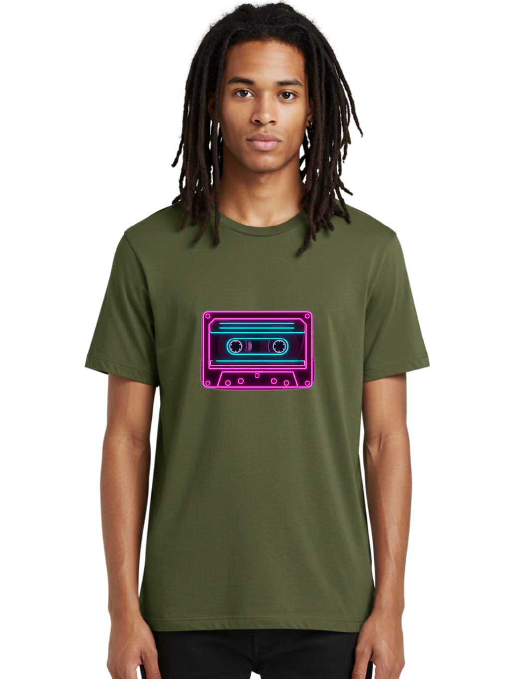 Cassette-Tape-2 Men'S Graphic Tee, 100% Cotton, Comfortable Casual Summer Wear, Machine Washable, Retro Cassette Tape, Neon Lights, Colorful, Nostalgic Music, 80S And 90S Vibe, Music Technology, Audio Nostalgia, Vintage Electronics, Baa260