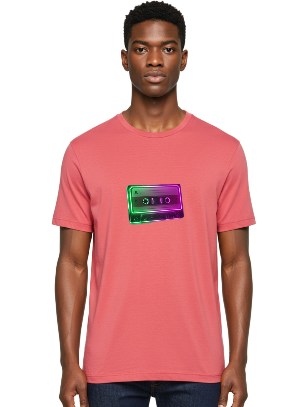 Cassette-Tape-3 Men'S Graphic Tee, 100% Cotton, Comfortable Casual Summer Wear, Machine Washable, Cassette Tape, Retro Music, Vintage Technology, A Side, Music Nostalgia, Cassette Player, Retro Aesthetics, Glowing Effect, Baa261