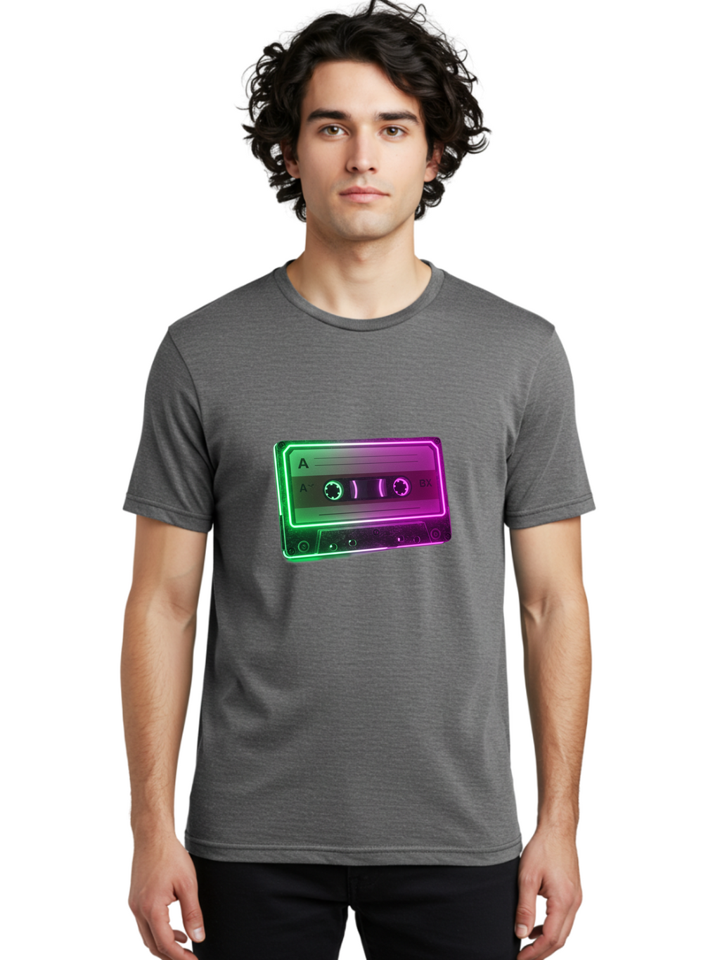 Cassette-Tape-3 Men'S Graphic Tee, 100% Cotton, Comfortable Casual Summer Wear, Machine Washable, Cassette Tape, Retro Music, Vintage Technology, A Side, Music Nostalgia, Cassette Player, Retro Aesthetics, Glowing Effect, Baa261