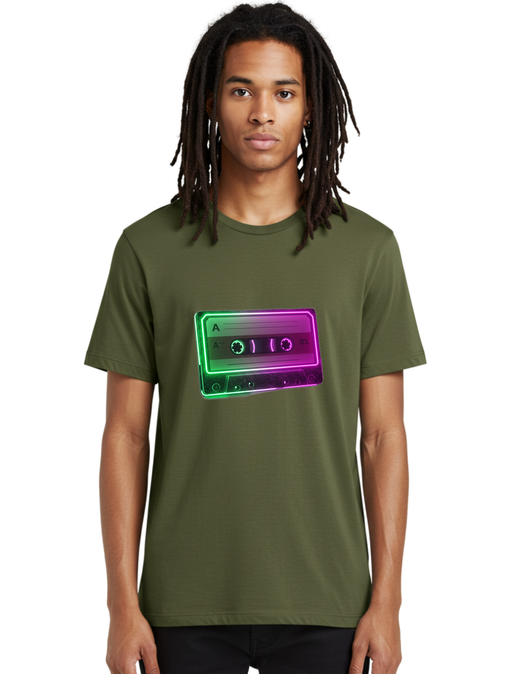 Cassette-Tape-3 Men'S Graphic Tee, 100% Cotton, Comfortable Casual Summer Wear, Machine Washable, Cassette Tape, Retro Music, Vintage Technology, A Side, Music Nostalgia, Cassette Player, Retro Aesthetics, Glowing Effect, Baa261