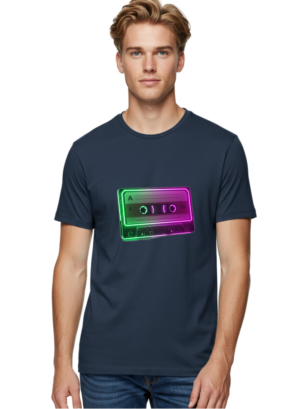 Cassette-Tape-3 Men'S Graphic Tee, 100% Cotton, Comfortable Casual Summer Wear, Machine Washable, Cassette Tape, Retro Music, Vintage Technology, A Side, Music Nostalgia, Cassette Player, Retro Aesthetics, Glowing Effect, Baa261