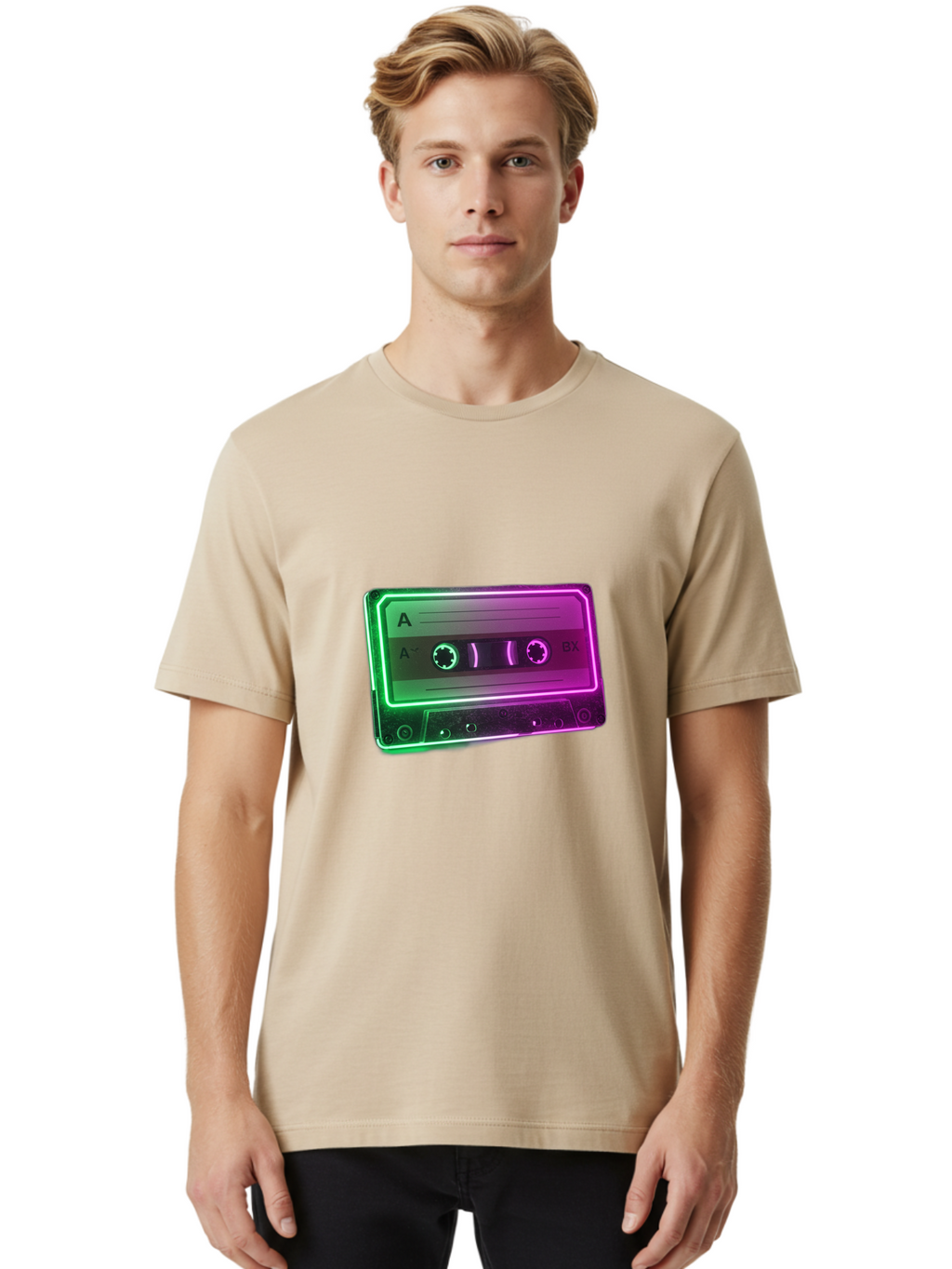 Cassette-Tape-3 Men'S Graphic Tee, 100% Cotton, Comfortable Casual Summer Wear, Machine Washable, Cassette Tape, Retro Music, Vintage Technology, A Side, Music Nostalgia, Cassette Player, Retro Aesthetics, Glowing Effect, Baa261