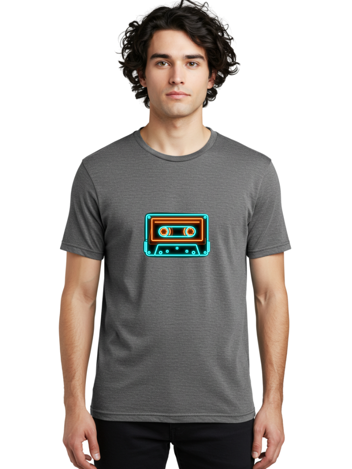 Cassette-Tape-6 Men'S Graphic Tee, 100% Cotton, Comfortable Casual Summer Wear, Machine Washable, Retro Cassette Tape, Neon Lights, Vibrant Colors, Nostalgic Music, Retro Technology, 80S And 90S Memorabilia, Music Lover, Vintage Audio Baa264