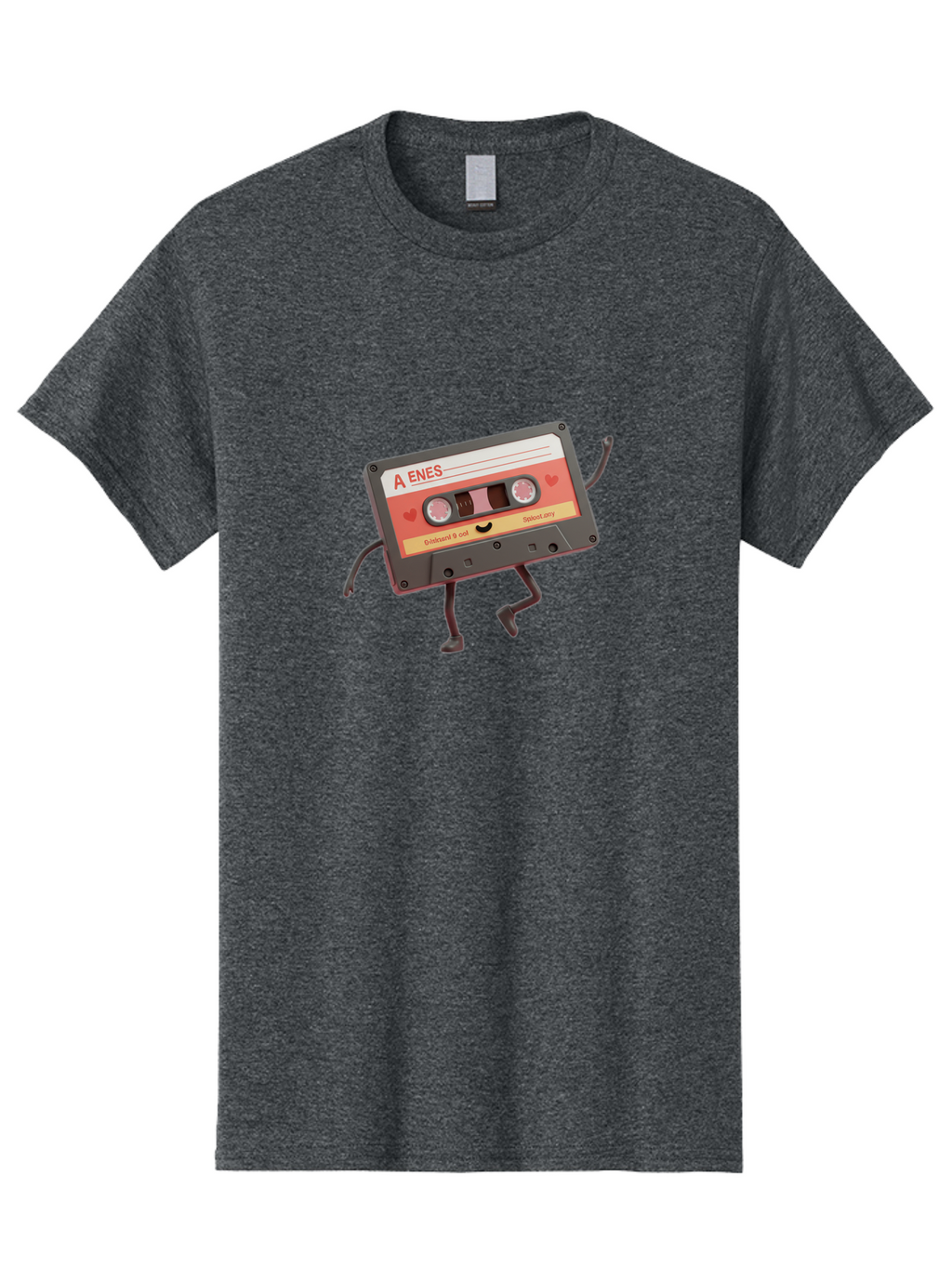 Cassette-Tape-A-Enes Men'S Graphic Tee, 100% Cotton, Comfortable Casual Summer Wear, Machine Washable, Vintage Cassette Tape, Retro Music, Nostalgic Vibes, Cartoon Character, Funny Illustration, Playful Design, A Enes Label, Cassette With Legs Baa270