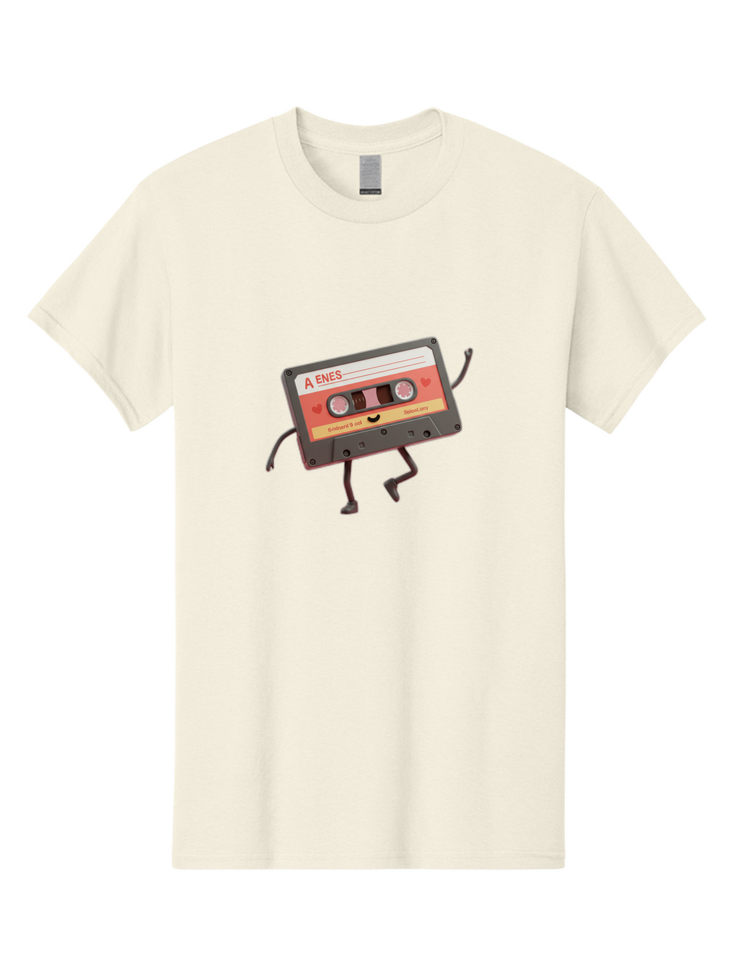 Cassette-Tape-A-Enes Men'S Graphic Tee, 100% Cotton, Comfortable Casual Summer Wear, Machine Washable, Vintage Cassette Tape, Retro Music, Nostalgic Vibes, Cartoon Character, Funny Illustration, Playful Design, A Enes Label, Cassette With Legs Baa270