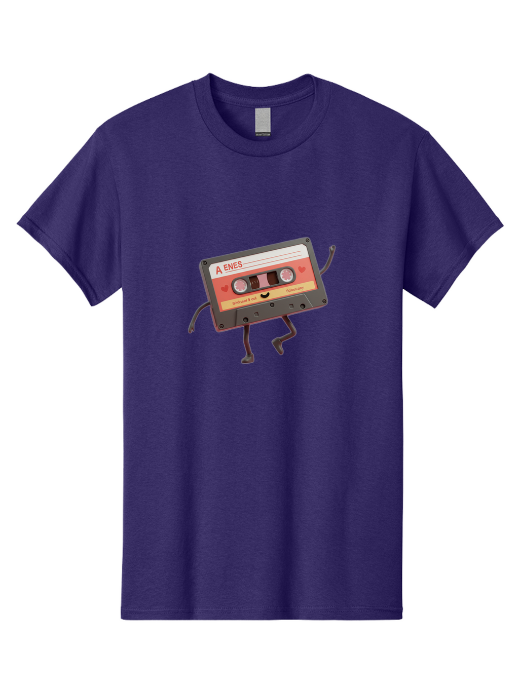 Cassette-Tape-A-Enes Men'S Graphic Tee, 100% Cotton, Comfortable Casual Summer Wear, Machine Washable, Vintage Cassette Tape, Retro Music, Nostalgic Vibes, Cartoon Character, Funny Illustration, Playful Design, A Enes Label, Cassette With Legs Baa270