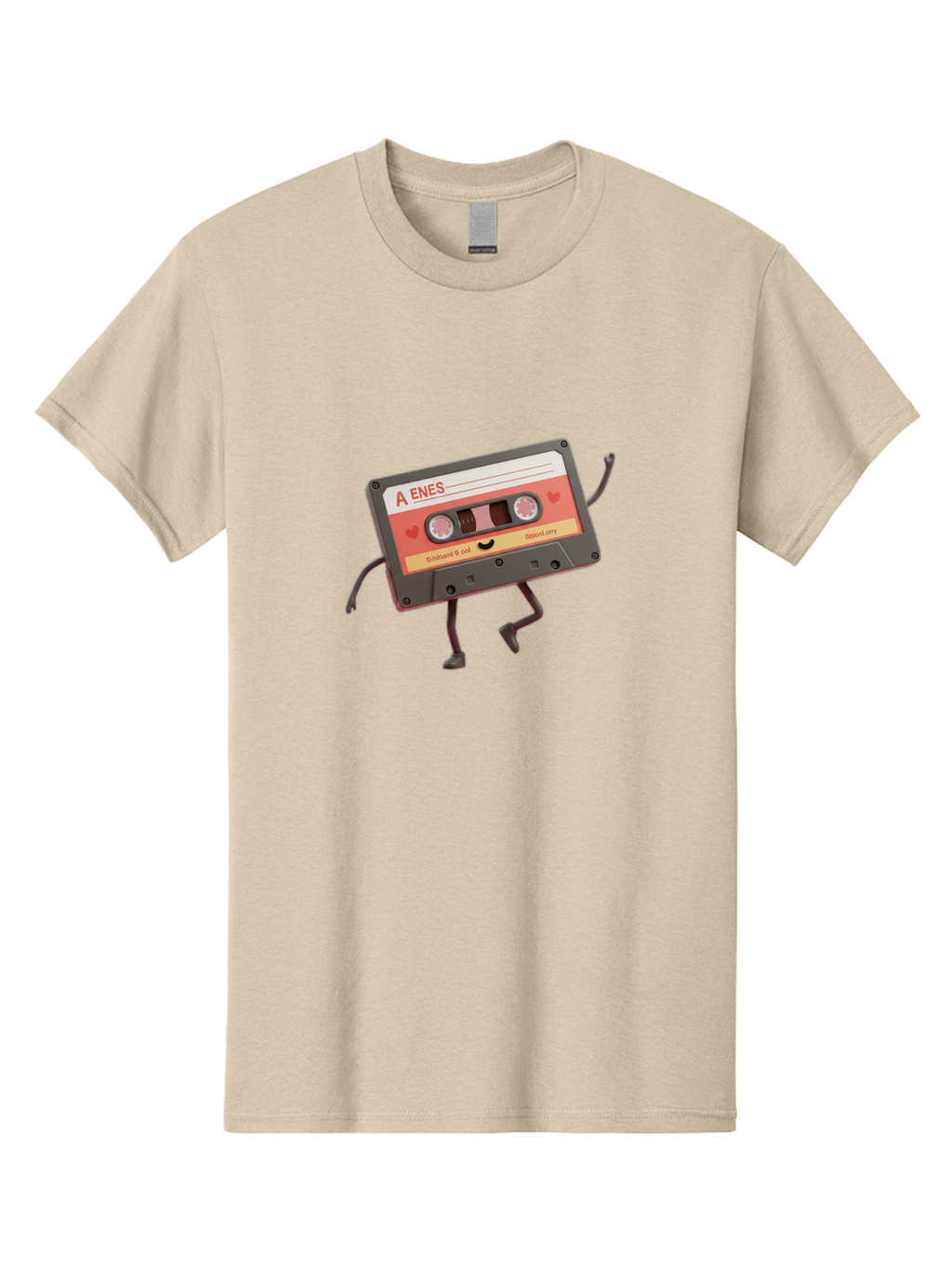 Cassette-Tape-A-Enes Men'S Graphic Tee, 100% Cotton, Comfortable Casual Summer Wear, Machine Washable, Vintage Cassette Tape, Retro Music, Nostalgic Vibes, Cartoon Character, Funny Illustration, Playful Design, A Enes Label, Cassette With Legs Baa270