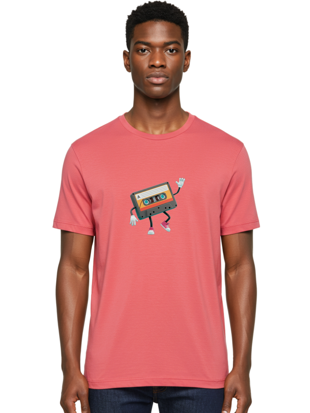 Cassette-Tape-A Men'S Graphic Tee, 100% Cotton, Comfortable Casual Summer Wear, Machine Washable, Retro Cassette Tape, Anthropomorphic Cassette, Cartoon Character, Mixtape Nostalgia, Retro Music, Funky Art, Playful Design, Vintage Vibes, Baa271