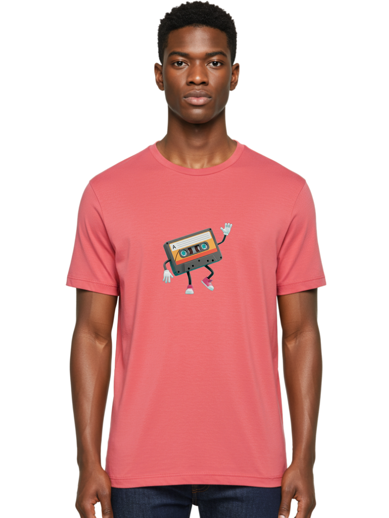 Cassette-Tape-A Men'S Graphic Tee, 100% Cotton, Comfortable Casual Summer Wear, Machine Washable, Retro Cassette Tape, Anthropomorphic Cassette, Cartoon Character, Mixtape Nostalgia, Retro Music, Funky Art, Playful Design, Vintage Vibes, Baa271