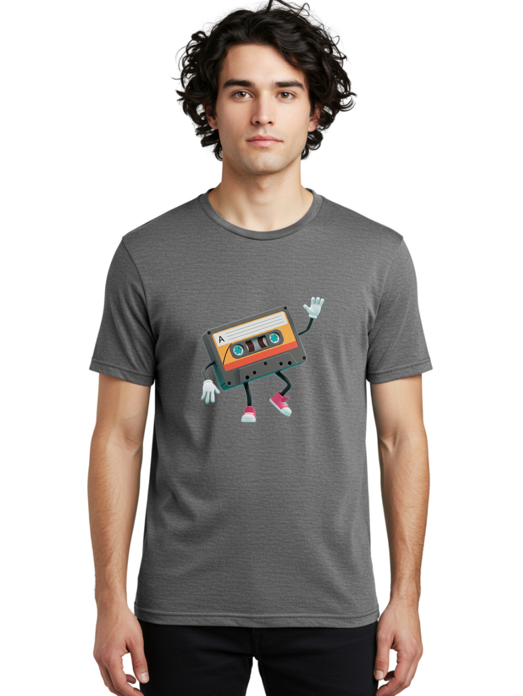 Cassette-Tape-A Men'S Graphic Tee, 100% Cotton, Comfortable Casual Summer Wear, Machine Washable, Retro Cassette Tape, Anthropomorphic Cassette, Cartoon Character, Mixtape Nostalgia, Retro Music, Funky Art, Playful Design, Vintage Vibes, Baa271