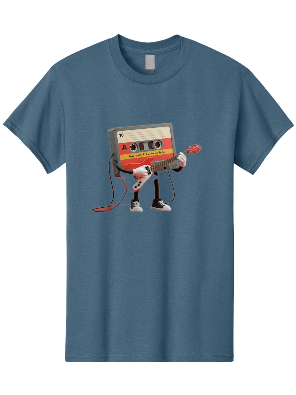 Cassette-Tape-Character-With-Guitar Men'S Graphic Tee, 100% Cotton, Comfortable Casual Summer Wear, Machine Washable, Cassette Tape Character, Playing Guitar, Music Lover, Retro Music, Nostalgic Vibe, 90S Music, Rock On, Guitar Hero, A10 Label Baa273