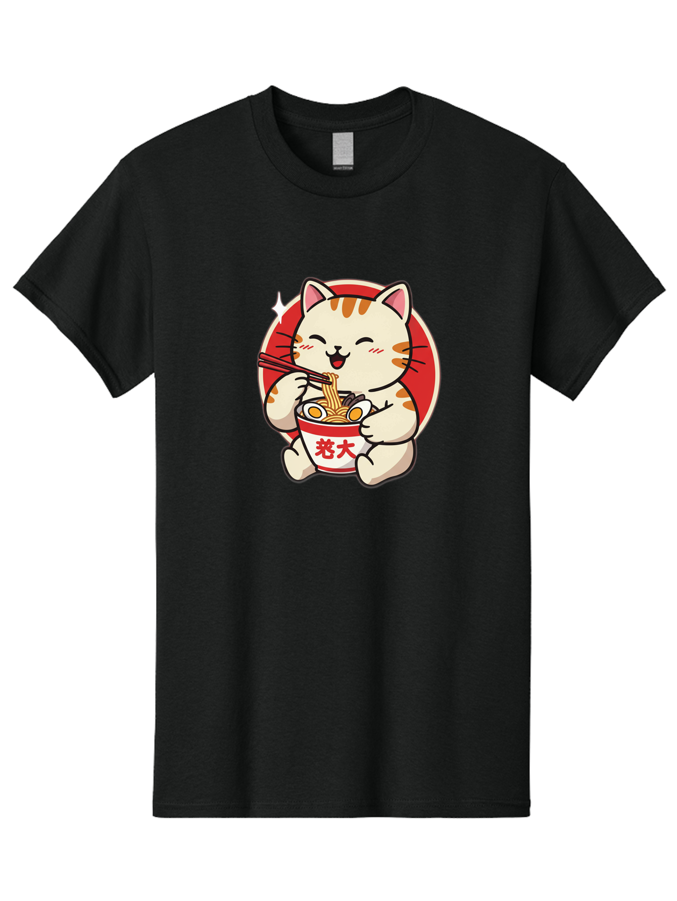 Cat-Eating-Ramen Men'S Graphic Tee, 100% Cotton, Comfortable Casual Summer Wear, Machine Washable, Cute Kitten Eating Ramen, Cartoon Cat With Chopsticks, Adorable Kitty Enjoying Noodles, Kawaii Animal, Orange Tabby Cat, Bowl Of Ramen, Baa276