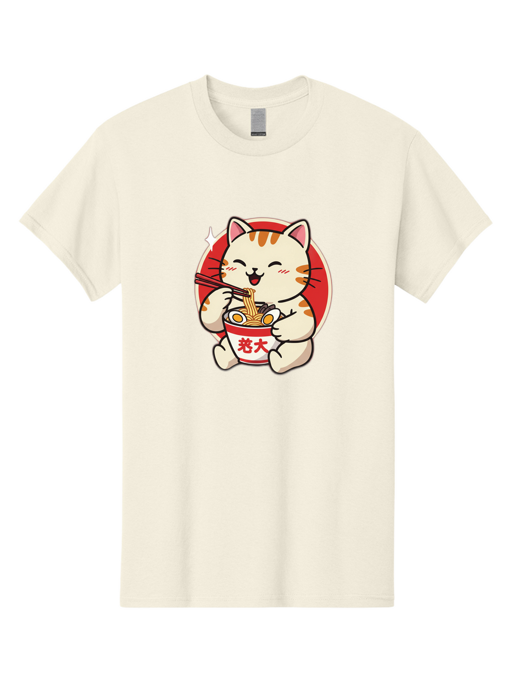 Cat-Eating-Ramen Men'S Graphic Tee, 100% Cotton, Comfortable Casual Summer Wear, Machine Washable, Cute Kitten Eating Ramen, Cartoon Cat With Chopsticks, Adorable Kitty Enjoying Noodles, Kawaii Animal, Orange Tabby Cat, Bowl Of Ramen, Baa276