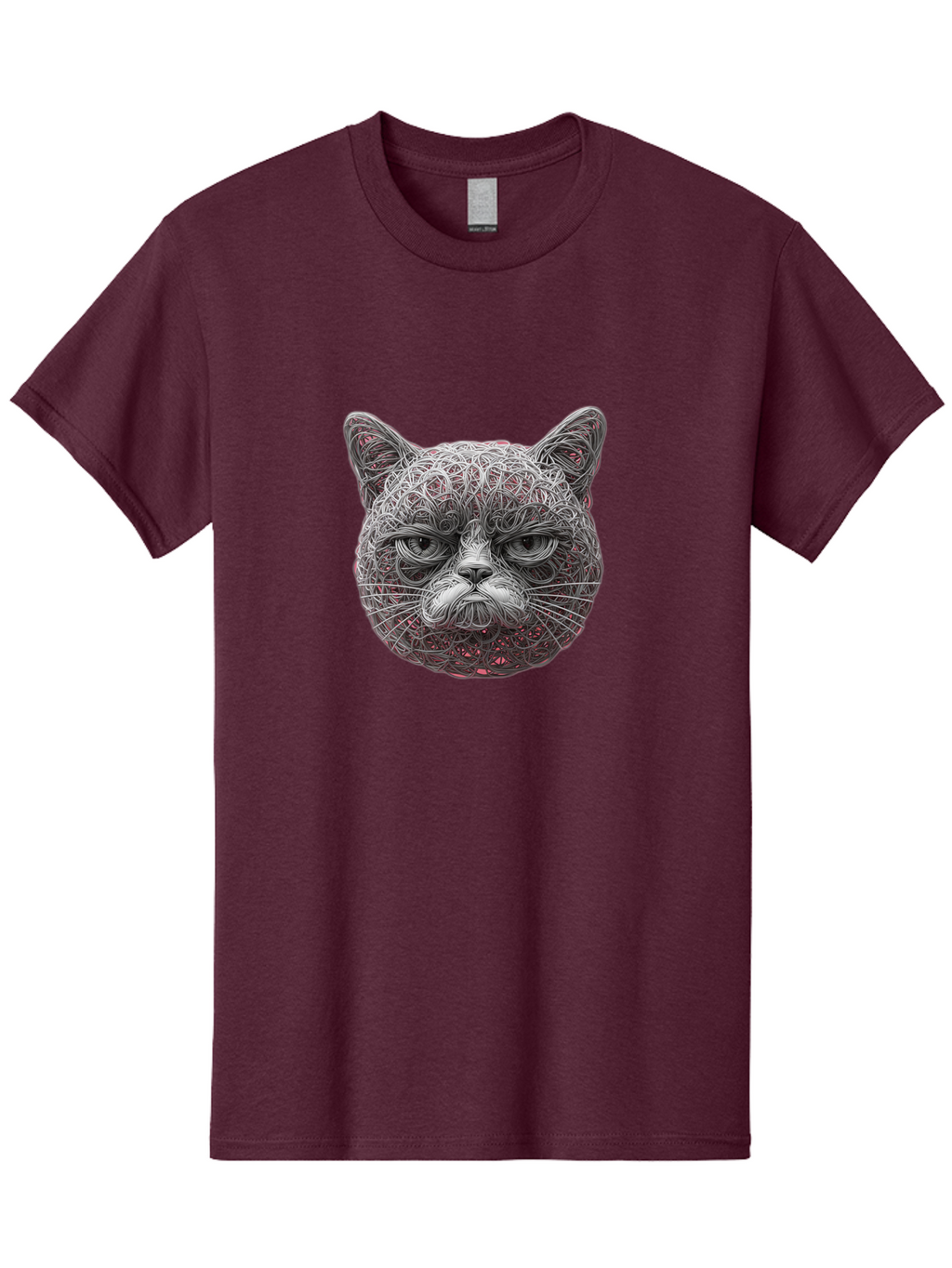 Cat-Face Men'S Graphic Tee, 100% Cotton, Comfortable Casual Summer Wear, Machine Washable, Detailed Cat Face, Intricate Line Art, Whimsical Feline Design, Bold Illustration, Expressive Cat Features, Abstract Cat Portrait, Swirling Patterns, Baa277