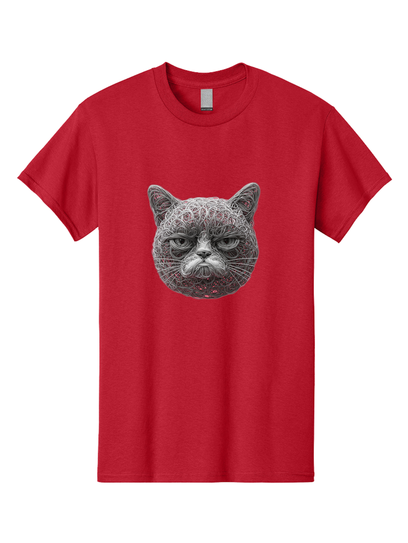 Cat-Face Men'S Graphic Tee, 100% Cotton, Comfortable Casual Summer Wear, Machine Washable, Detailed Cat Face, Intricate Line Art, Whimsical Feline Design, Bold Illustration, Expressive Cat Features, Abstract Cat Portrait, Swirling Patterns, Baa277