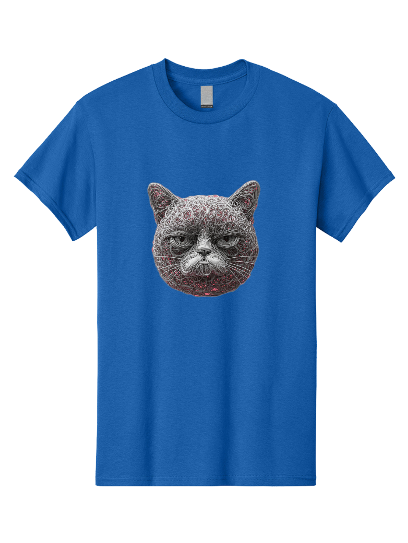 Cat-Face Men'S Graphic Tee, 100% Cotton, Comfortable Casual Summer Wear, Machine Washable, Detailed Cat Face, Intricate Line Art, Whimsical Feline Design, Bold Illustration, Expressive Cat Features, Abstract Cat Portrait, Swirling Patterns, Baa277